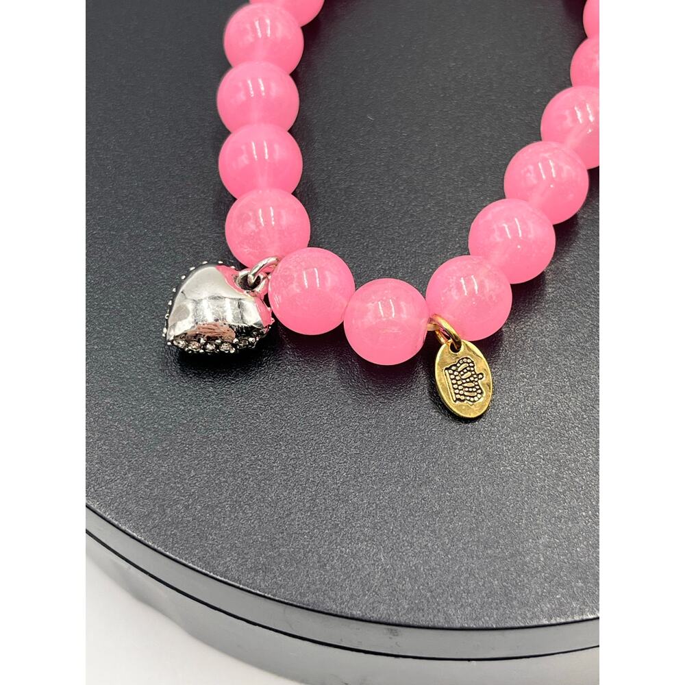 Juicy Couture Pink Beaded Stretch Pave Heart Charm Bracelet Hangtag - Picture 6 of 6